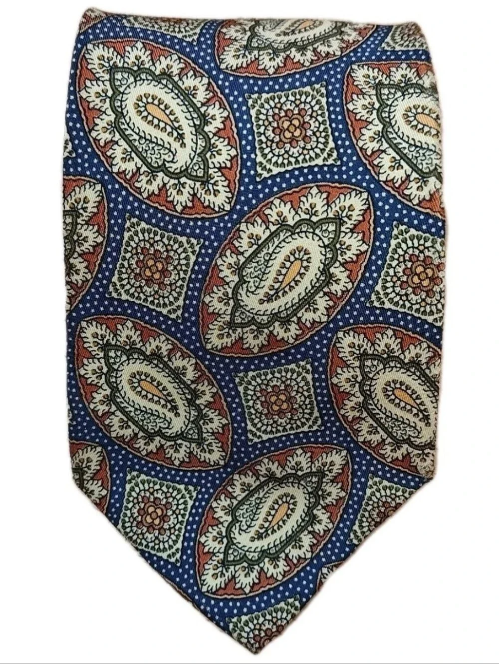 Giorgio Armani Cravette Italian Silk Mens Neck Tie Navy Brown Paisley W 4
